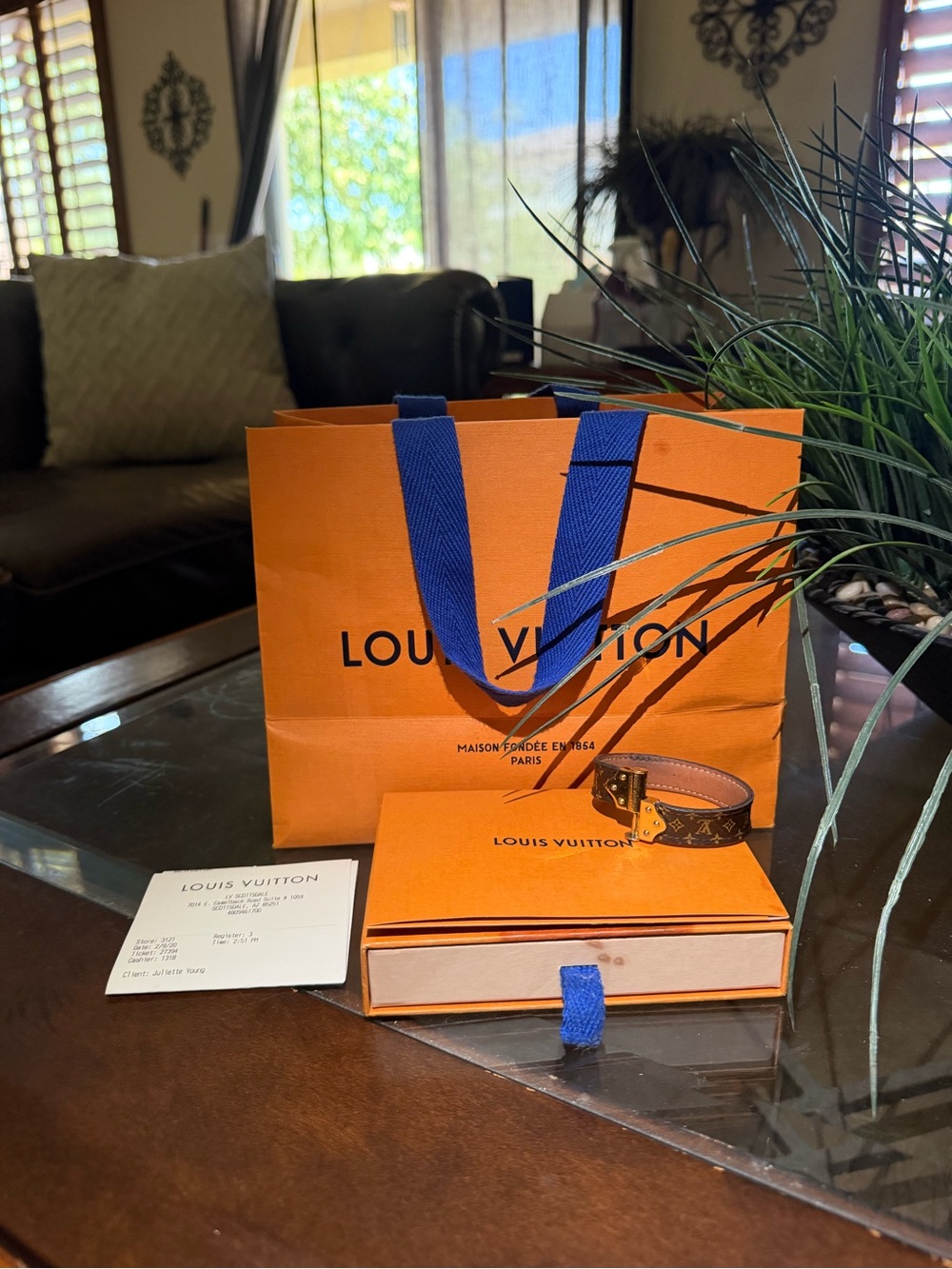 Louis Vuitton Orange and Blue Branded Gift Set with Monogram Bracelet